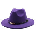 Detail of dark purple fedora hat with black braided band and golden metal buckle accents - M(56-58cm) / Purple