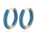 Minimalist gold-plated round hoop earrings with light blue enamel dripping oil finish - Blue