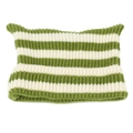 Cute green and white striped knit beanie with cat ears and ribbed texture - One Size / Green Beige