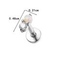 F136 Titanium push-pin stud with clear zircon and opal stone in silver finish - Silver / White Opal