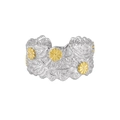S925 sterling silver daisy ear cuff with gold flower accents and hammered texture - Adjustable Open / White Gold + 18K Gold