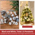 15pcs Black and White Christmas Tree Ornament Set with Bows and Baubles for 45cm Tree - Black & White (15 Pieces)
