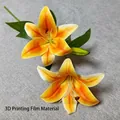 3D printed film lily artificial flower with yellow orange gradient petals and green leaves - Orange Lily