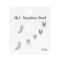 Detailed set of 316L stainless steel stud earrings with leaf, zircon, and ball designs - Hollow Leaf Set(ER23Y0999-10) / Silver