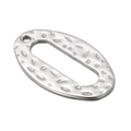 Macro detail of oval stainless steel pendant with hammered texture and single top hole - Single Hole (KLJ279-Z)