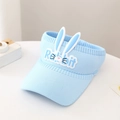 Light blue kids knitted sun visor with cute 3D rabbit ears and Rabbit letter patch - Rabbit Ear Topless Hat / Blue