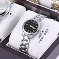 Classic silver steel watch with black dial and dual calendar display in a gift box - Silver Band Black Dial