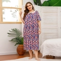 Detail of plus size sleepwear showing the white lace neckline and purple paisley print - XL / Dark Purple Paisley