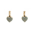 Elegant gold heart hoop earrings with micro-pave turquoise stones on white background - Gold Blue Zirconia