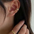 Golden minimalist multi-layer pearl ear cuff set and textured ring for non-pierced ears - EH0597 Ear Clip 2-Piece Set