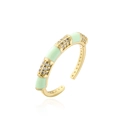 Detail of 18K gold plated ring with green enamel and sparkling zircon pavé - Adjustable Open / Light Green Style (12384)