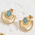 Dettaglio ravvicinato di orecchini a lobo placcati oro con zircone blu e cristalli - Orecchini a Lobo Zirconia Blu Terra (ES2294-1)