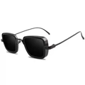 Steampunk black square frame sunglasses with side shields and matte finish for men - Dark Grey
