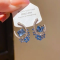 Boucles d'oreilles lune en argent 925 avec cristaux bleus et décor étoilé - Style Croissant de Lune Étoilé (39#)