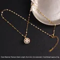 Rotating gold clover necklace in titanium steel with shimmering micro-pave cubic zirconia - Clover Rotating Style (A835)