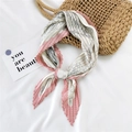 Pleated square silk scarf with red polka dots on cream white base, vacation style - Uniform Dotted Pink