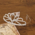 Elegant silver heart-pattern bridal tiara with sparkling white rhinestones and hair combs - Style F