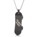 Hip hop black skateboard pendant necklace with silver chain for men street style - Black Skateboard Style (KP100138)