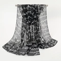 Lightweight black chiffon neck scarf with white graffiti print and sheer texture - Black (Graffiti Letters)