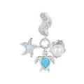S925 sterling silver ocean charm with starfish, sea turtle, and shell pearl pendant - Starfish Turtle Shell Pendant (BSC992)