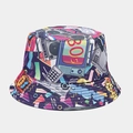 Detailansicht der Retro-80er-Muster mit Kassetten und Radios auf dem Fischerhut - Pop Art TV Stil (3#色)