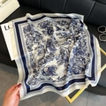 Navy blue Toile de Jouy silk scarf featuring elegant jungle prints and floral borders - New Silk Scarf Small Square Scarf Size 46 / 65