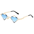 Hip hop heart sunglasses with gold metal geometric frame and blue lenses 45-degree view - Gold Frame Gradient Blue