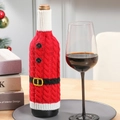 Santa Claus themed red knitted wine bottle cover with button and belt details - Red Waist Buckle Wine Bottle Cover