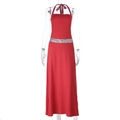 Detail of red halter dress with silver sequin waist decoration on a white background - XS / Red