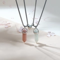 Magnetic hexagonal crystal pillar necklace for couples with pink and green natural stones - Watermelon Red + White Stone