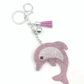 Portachiavi a delfino con strass rosa e bianchi, nappa viola e chiusura a moschettone argento - Viola