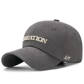 Dark grey cotton baseball cap featuring 3D cream embroidery and curved brim - Gray