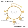 Gouden roestvrijstalen armband met vijf bedeltjes waaronder een zirkoon schildpad - Gouden DIY Armband (TXE347)