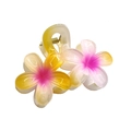 Translucent yellow and pink plumeria flower hair claw clip with a glossy finish - Double Plumeria [White Yellow Pink Center]