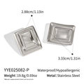 Detailed view of square stainless steel earrings with waterproof and hypoallergenic features - Silver Style (YYE025082 -P)