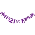 Sparkly purple Happy 21st Birthday hanging banner for party decoration with glitter - 21st Birthday Glitter Style / Purple