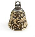 Retro guardian bell keychain with golden angel wings and biker motto engraving - Two-tone Gold with Key Ring