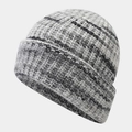 Detailed close-up of the thick knitted texture and gray striped pattern of this warm beanie - One Size / Grey Black Space Dye (1#)