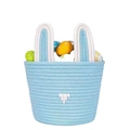 Light blue cotton rope woven Easter bunny basket with cute ears and white accent - Without Handle / Blue