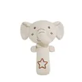 Organic cotton baby elephant rattle stick with beige stripes and star embroidery - Elephant Style Organic Cotton Hand Rattle Stick