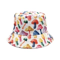 White bucket hat featuring colorful hand-drawn mushroom prints for a stylish casual look - M (56-58cm) / White Hand-drawn Mushroom (38#)