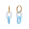 18K gold-plated stainless steel hoop earrings with clear and light blue acrylic links - Gold Blue