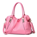 Fashionable pink PU leather handbag for women with gold hardware and shoulder strap - Pink