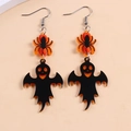 Halloween earrings featuring orange spider and black ghost bat charms in acrylic finish - 18 Orange Spider Black Ghost