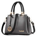 Gray PU leather handbag with black handles and golden Danbaoly logo on the front - Light Gray
