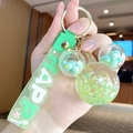 Green bubble tea bear keychain with floating glitter and Mickey head liquid charm - Mickey Head Bubble Bead - Green
