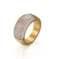 Brushed gold titanium ring featuring a rectangular translucent pink gemstone inlay - US 7