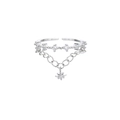 Silver double layer meteor ring with star pendant and zircon accents for women - Adjustable Open / White Gold