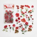 40Pcs red floral PET stickers featuring poppies and roses for vintage scrapbooking - Crimson Love Letter