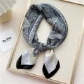 Silk square scarf featuring vintage paisley and geometric patterns in yellow and grey - Black Border Plaid